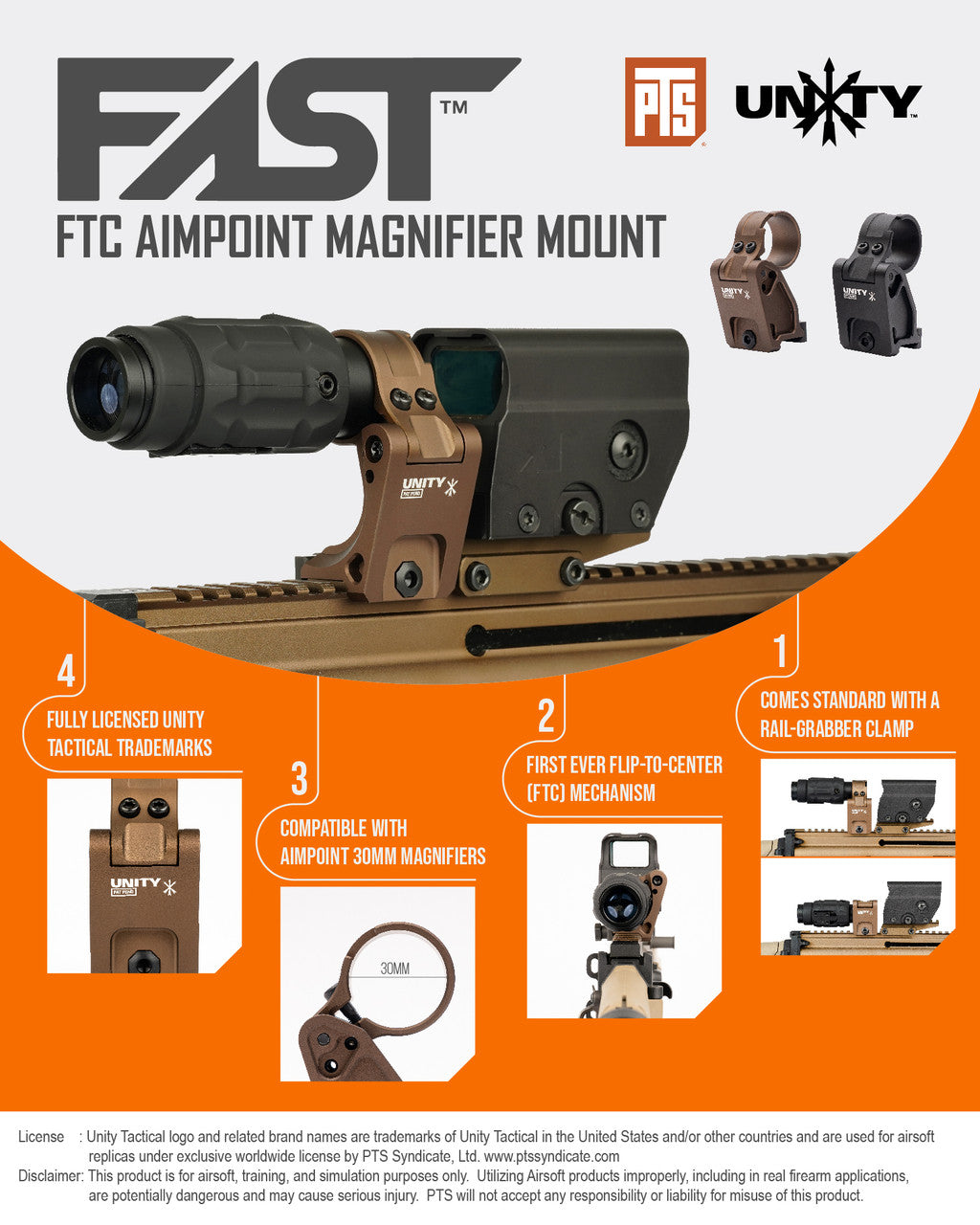 PTS Unity Tactical FAST FTC 30mm Magnifier Mount Black